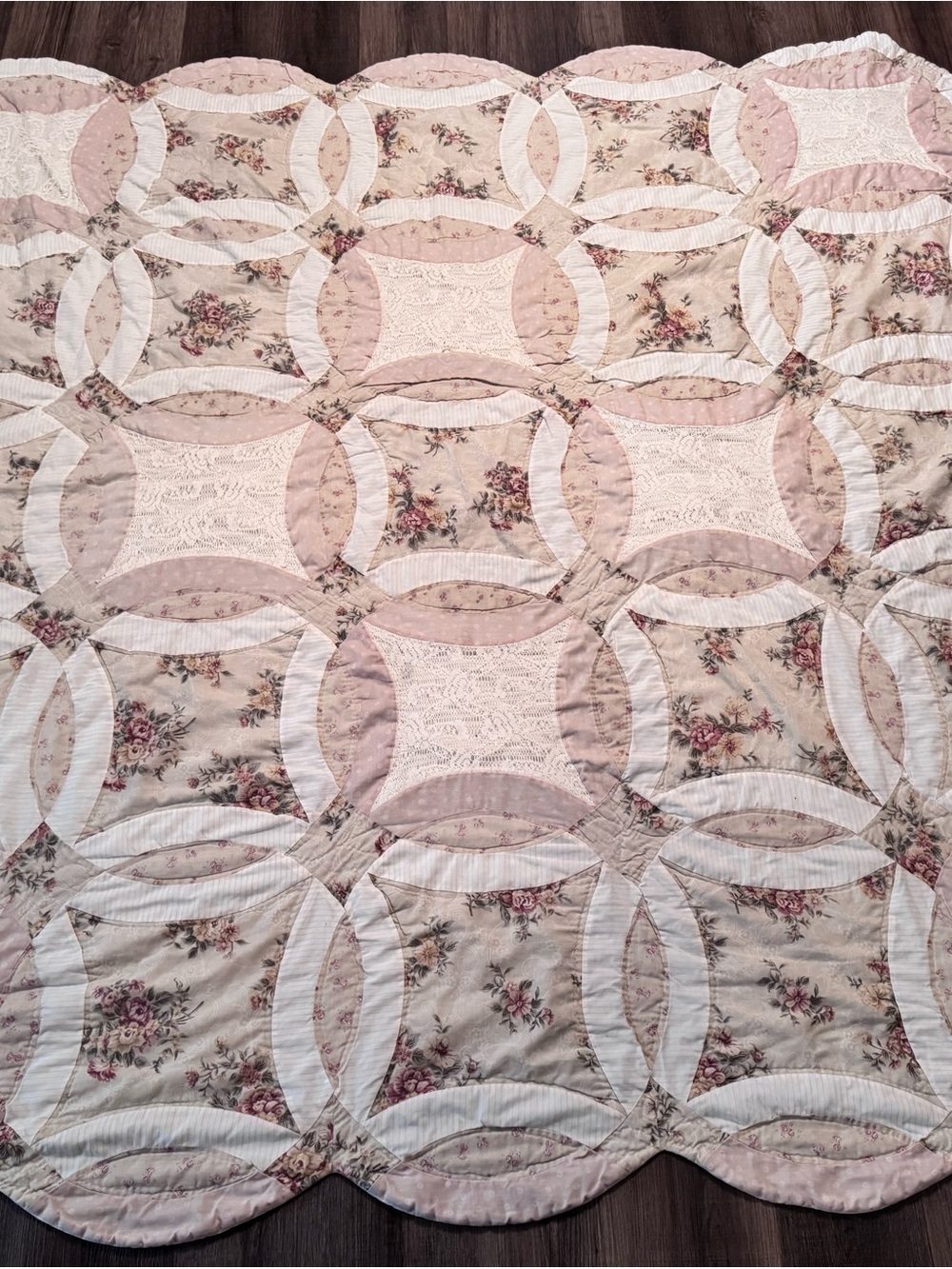 Vintage handmade wedding ring Pink Floral Quilt